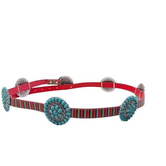 Turquoise Concho statement belt womens size XL multi-colored western - Picture 2 of 13